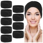 Belle Vous 10 Pack of Black Spa Facial Headbands - Non-Slip Makeup Wrap Headband - Adjustable Face and Shower Terry Cloth - Towel to Protect Hair and Head for Washing, Yoga, Baths and Sport