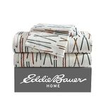 Eddie Bauer - Queen Sheets, Cotton Flannel Bedding Set, Brushed for Extra Softness, Cozy Home Decor (Ski Line White, Queen)