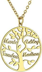Bijoux Cadeau Maman Personnalisé Prenom Femme Or Collier Or Plaqué Pendentif 4 Prenoms des Enfants Symétrique Acier Généalogique Famille Fêtes des Mères Chaine Forcat Acier 50 cm Meilleur Amie