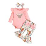 UUAISSO Infant Newborn Baby Girl Clothes Set Ruffle Long Sleeve Tops Baby Bell Bottoms Pants Clothing Sets Gifts pink floral 0-3 months