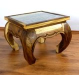 livasia Asian Opium Table with Elephant Carvings, 50cm x 50cm, with Glass Top, Coffee Table (Natural Colour)