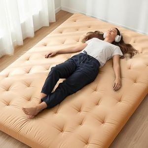 ZonLi Japanese Floor Futon Mattress Queen Size 60"x 80",100% Cotton Cover 4'' Thicken Tatami Mattress,Foldable Sleeping Pad,Portable Dormitory Tatami Mat,Roll Up Floor Lounger Bed for Adult (Burro)