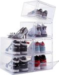 sopplea Drop Front Shoe Box,Set of 6,Stackable Plastic Shoe Box with Clear Door, As Shoe Storage Box and Clear Shoe Box,For Display Sneakers,Easy Assembly,Fit up to US Size 12(13.4”x 10.6”x 7.4”)