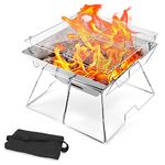 Odoland Folding Campfire Grill, Camping Fire Pit, Outdoor Wood Stove Burner, Premium Stainless Steel, Portable Camping Charcoal Grill with Carrying Bag for Backpacking Hiking Travel Picnic BBQ