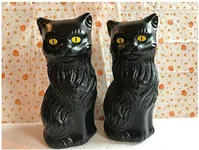 Blow Mold Halloween Black Cats Decoration Yellow Eyes Pair 11” | Believers CornerQ