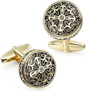 HAWSON Cufflinks and Studs for Men-Fashion Men Vintage Enamel Carbon Fiber Tuxedo Shirt Cufflinks and Studs Set for Regular Wedding Business Accessories, Metal, no gemstone,