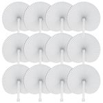 Lee-buty 36 Pack Folding Paper Fans Round Shape Handheld Fans Plastic Handle Wedding Party Favors White