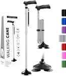 HONEYBULL Walking Cane for Men & Women - Foldable, Adjustable, Collapsible, Free Standing Cane, Pivot Tip, Heavy Duty | Walking Sticks, Folding Canes for Seniors & Adults [Silver]