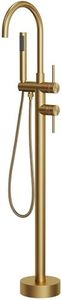 Freestanding Bathtub Faucet with Hand Held Shower, Floor Mount Tub Filler, Dual Handle Brass Bath Tub Faucet, Valve Included，Brushed Gold