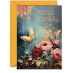 Beautiful Gold Birthday Cards for Mom - Wonderful Golden Butterfly - Elegant Traditional Pretty Birthday Card for Mom from Son Daughter, A5 Mother Gorgeous Greeting Cards Gift