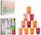 Boba Fruit Tea kit for Party, 10 Drinks, Natural Tea&Vitamin C Based, Lychee & White Peach with Popping Boba, Grapefruit & Guava with Nata De Coco, Grape Syrup with Crystal Boba Jelly