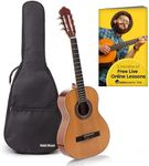 Classical Guitar with Soft Nylon Strings by Hola! Music, Junior 3/4 Size 36 Inch Model HG-36GLS, Natural Gloss Finish - FREE Padded Gig Bag Included