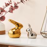 amazon basics Home Décor Ceramic Cute Golden & Silver Rabbit Figurines (Set of 2, Golden and Silver)