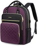 LOVEVOOK Laptop Backpack Purse for Women, 15.6" Laptop Bag for Travel with USB Port, Water Resistant Lightweight Daypacks for College Work Business, Nurse Teacher Computer Bags, Purple Black