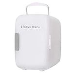 Russell Hobbs Mini Fridge RH4CLR1001 4L/6 Can Portable Mini Cooler & Warmer for Drinks, Cosmetics/Makeup/Skincare, AC/DC Power, Retro Style, White, For Bedroom, Home, Caravan, Car