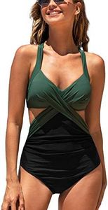 CUPSHE Costume da bagno intero da donna con scollo a V Colorblock, Verde/nero, L