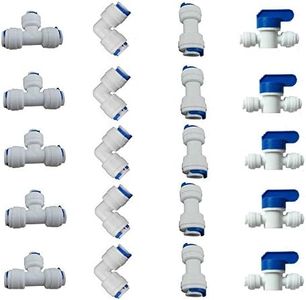 Liimevvon 1/4" OD Quick Connect Push In to Connect for RO Water Reverse Osmosis System Water Tube Fitting Set Of 20 (ball valve+T+I+L Type Combo)