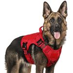 rabbitgoo Tactical Dog Harness for Extra Large Dogs Breed, No Pull Adjustable Military Pet Service Vest with Molle Loop Panels and Easy Control Handle for Training Hunting Walking Hiking, Red, XL