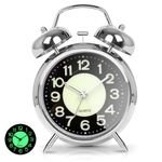 RUCON Analog Alarm Clock For Students Heavy Sleepers Super Loudadults, Twin Bell Retro Silent Non-Ticking Quartz With Backlight, Luminous Bedroom/Office (Vinatge, Silver, 11.4 Cm, Cm)