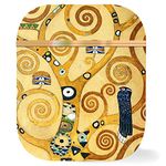 Berkin Arts Compatible with AirPods 1st Generation Case, AirPods 2nd Generation Case Rose Gold Hard Cover with Keychain Arts Yellow Elegent Floral (Tree of Life by Gustav Klimt)