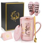 Sisters Gifts from Sister Happy Birthday Present Coffee Mugs Espresso Cup - 14oz Personalised Best Sister Gold Print Ceramic Mug Tea Cup for Her Women, with Funny Socks Spoon Greeting Card, Gift Box