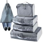 POPCUBE Polyester Premium Packing Cubes For Travel - Quilted Packing Cubes For Travel - Travel Bag Organisers For Luggage For Men&Women - Set Of 5 Packing Bags With A Shoe Bag For Clothes,Shoes, Grey