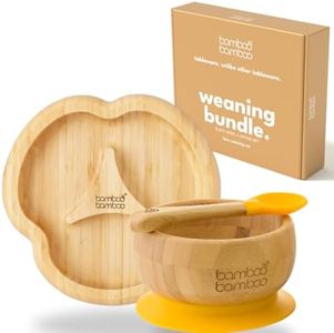 bamboo bamboo ® Set di ciotole per bambini e cucchiaini coordinati con piatto per il gusto del divisore, ciotola per l'allattamento, naturale