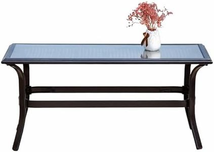 Abrihome Outdoor Coffee Table Rectangle Outside Table PE Wicker Patio End Table with Glass Top Black Porch Deck Side Table for Garden Lawn Balcony