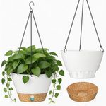 ZMTECH 2pcs 8 Inch Hanging Planter (White) for Indoor and Outdoor Plants Flower Pot with Visible Water Level Tray Self-Watering Plant Pot with Drainage Holes & Removable Saucer for Garden Home