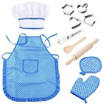 Bebester Kids Chef Set, 11PCS Kids Baking Set Kids Cooking and Baking Set Chef Hat, Mitt & Utensil for Toddler Dress Up Chef Costume Career Role Play for Girls Ages 3+