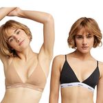 Hanes Women's Originals Crop Bralette Pack, Breathable Stretch Cotton Bras, 2-Pack, Black/Deep Glow, Large