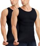 MOLUTAN Mens Compression Shirt Slimming Body Shaper Vest Sleeveless Waist Trainer Workout Tank Top Tummy Control Shapewear, Black 2 Pack, 3X-Large-4X-Large