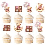 Cyodoos 36 PCS Baby Shower Bear Cupcake Toppers Selection Baby Bear Theme Baby Shower Decorative Supplies Jungle Animal Theme Baby Shower Birthday Party Cake Decorative Supplies pink