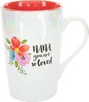 Pavilion Gift Company 57000 Nana You are So Loved 15 Oz Stoneware Iridescent Floral Latte Coffee Cup Mug, White