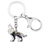 Enamel Alloy Wolf Keychain For Women Girls Animals Keyring Bag Wallet Charms Novelty Gift (Black)