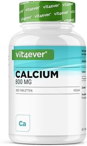 Calcio - 365 Compresse - 800 gg di Calcio da Carbonato di Calcio per Porzione Giornaliera - Per 6 mesi - Vegano, Testato in Laboratorio, ad Alto Dosaggio e Senza additivi Indesiderati