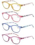 MODFANS Reading Glasses Women,4 Pack Fashion Ladies Readers Glasses,Comfort Spring Hinge Eyeglasses Round,Stylish Colorful Pattern Design