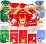 DLY 50 Pcs Christmas Candy Bag Christmas Treat Bags Candy Goodies Plastic Drawstring Gift Bags Merry Christmas Treat Bags for Birthday Party Snack Wrapping Wedding Gift Party Favor Merry X-mas