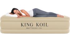 King Koil Luxury Queen Air Mattress with Built-in Pump for Home, Camping & Guests - Queen Size Inflatable Airbed Luxury Double High Adjustable Blow Up Mattress, Durable Portable Waterproof