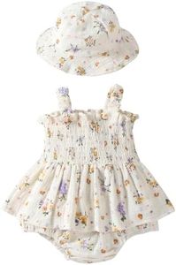 Soft Cotton Baby Girl Floral Smocked Dress Romper Breathable Infant Summer Clothes Set for Baptism & Wedding Party Adorable Outfit for 12-18 Months