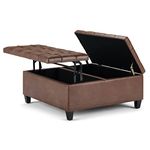 SIMPLIHOME Harrison 36 inch Wide Transitional Square Coffee Table Storage Ottoman in Distressed Umber Brown Vegan Faux Leather, Assembled, For the Living Room and Bedroom