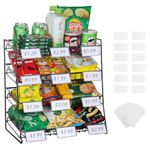 4-Tier Black Stackable Candy Display Rack, Snack Organizer For Countertop, Stores, Offices with 12 Signs and 30 Labels (Black-1 Pack)