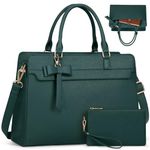 RAINSMORE Laptop Bags for Women 15.6 Inch Large Laptop Tote Bag PU Leather Ladies Laptop Handbag with Clutch Bag Water Resistant Work Bags for Business Office School Casual Dark Green