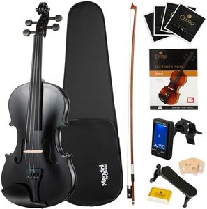Mendini By Cecilio Violin For Kids & Adults - 4/4 MV Metallic Black Violins, Student or Beginners Kit w/Case, Bow, Extra Strings, Tuner, Lesson Book - Stringed Musical Instruments