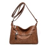 Sacmill Womens Leather Crossbody Bags Multi Pocket Soft Ladies Leather Shoulder Handbag Lightweight with Adjustable Shoulder Strap