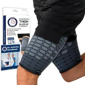 Doctor Developed Thigh Compression Sleeve for Women and Men, Breathable Leg Wraps Medical Hamstring Compression Sleeve, Groin Brace, Hamstring Brace Support with Handbook (X-Large, Black, 1 Pair)