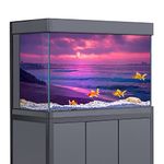 Aquarium Background Sticker, Pink Sunset Beach Nature HD Printing Wallpaper Fish Tank Backdrop Decorations PVC Landscape Poster (15.7x23.6(40x60cm)