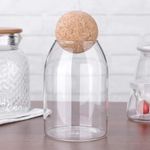 HOBUZ INTERNATIONAL 1000ML, Glass jar with wooden ball lid clear Glass storage & food jar with cork ball lid for kitchen food containers set OF (6)