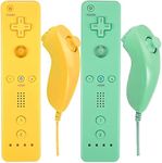 Arrocent Wii Controller and Nunchuck Wireless, Remote Controller Compatible for Wii Wii U Console, with Silicone Case and Wrist Strap – Yellow and Green