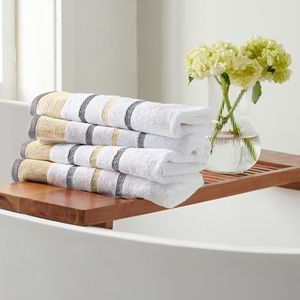 Decorative Hand Towel Set - Combed Cotton 4 Pack 26x16 Hand Towel Set - Luxurious, Ultra-Soft, Durable Towels for Bathroom Decor (Gold/Grey)